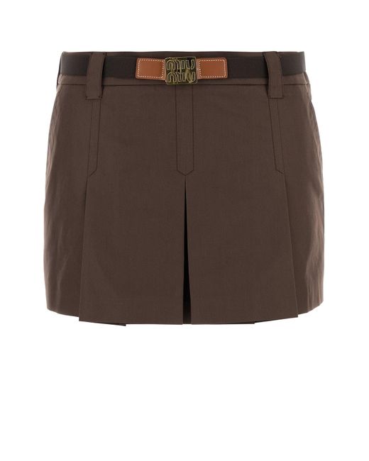 Minigonna in misto cotone marrone di Miu Miu in Brown