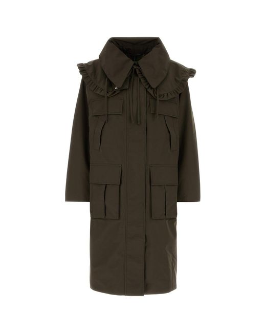 BARBOUR X GANNI Multicolor Olive Green Polyester Parka Coat