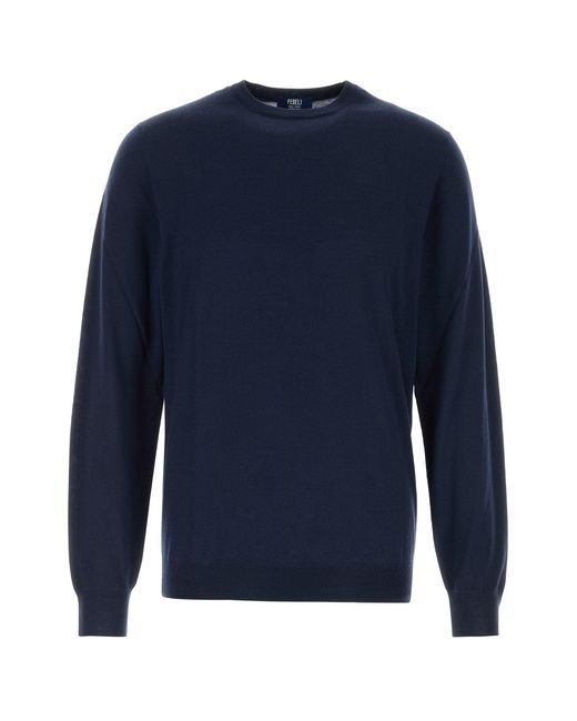 Fedeli Navy Blue Wool Sweater for men