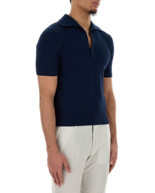Dolce & Gabbana Blue Solid Shirt Collar Polo for men