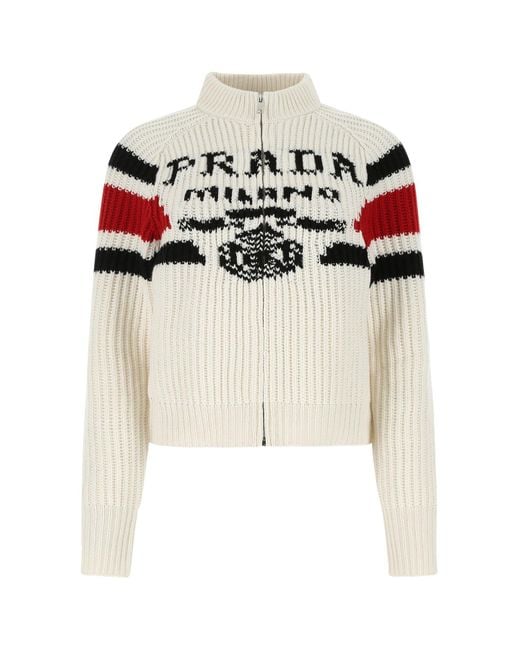 Prada White Cashmere Cardigan in Black | Lyst