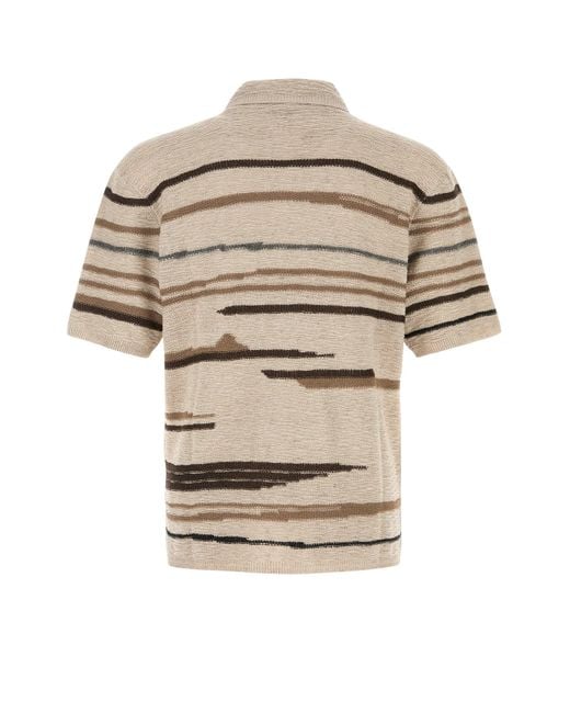 Polo in misto cotone ricamato di Bottega Veneta in Natural da Uomo