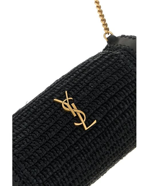Borsa a spalla Cassandre nera in rafia e pellle di Saint Laurent in Black