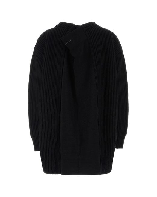 MM6 by Maison Martin Margiela Black Stretch Wool Blend Oversize Sweater