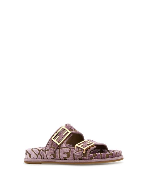 Slippers Feel ricamate in velluto e jacquard di Fendi in Brown