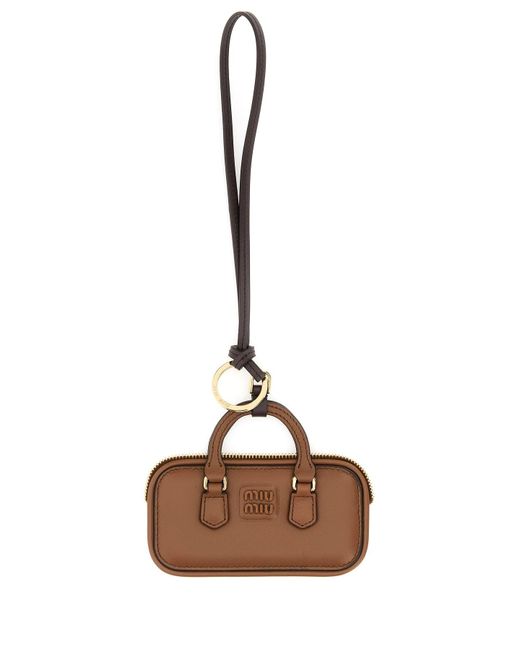 Portachiavi in pelle caramello di Miu Miu in Brown