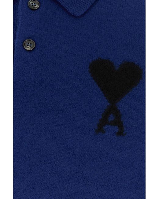 AMI Electric Blue Wool Polo Shirt for men