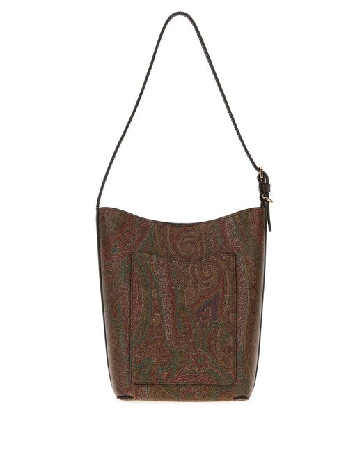 Etro Brown Printed Canvas Shoulder Bag