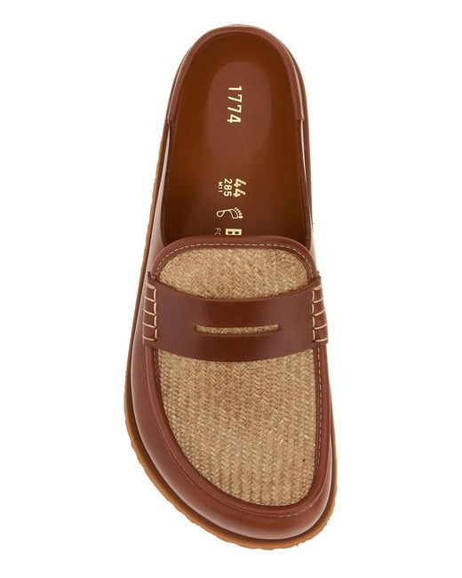 Birkenstock Brown Two-tone Raffia And Nappa Leather Naples Slippers for men