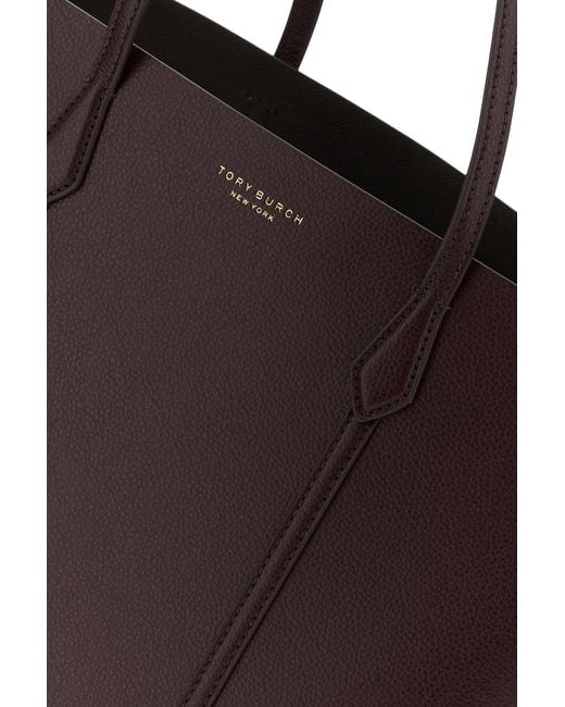 Tory Burch Brown Aubergine Leather Perry Shopping Bag
