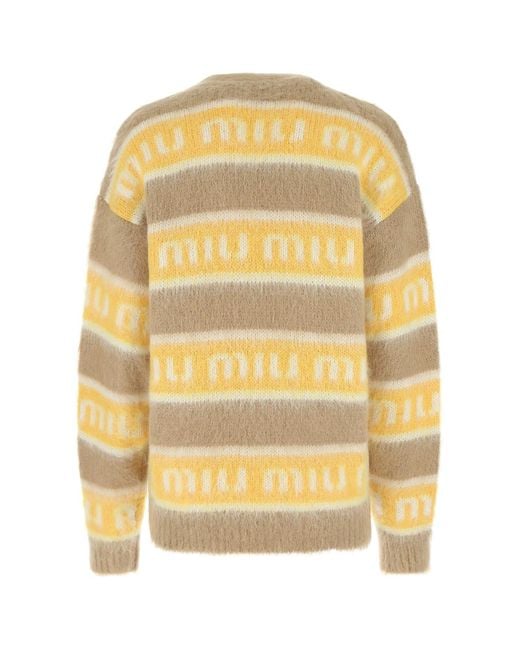 【関税&送料込】Miu Miu Embroidered Wool Blend Mini Sweater Miu Miu Floral Mohair-blend Cropped Sweater in Blue | Lyst