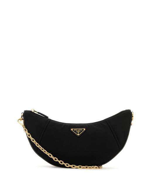 Borsa a spalla Demi-lune in Re-Nylon nero di Prada in Black