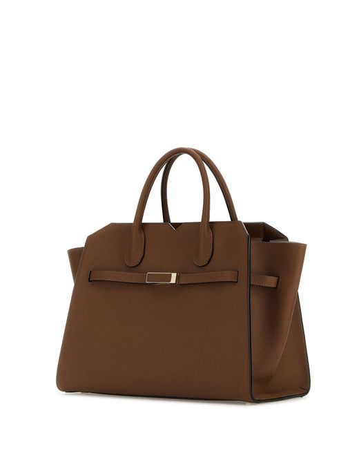 Valextra Brown Caramel Leather Medium Milano Shopping Bag