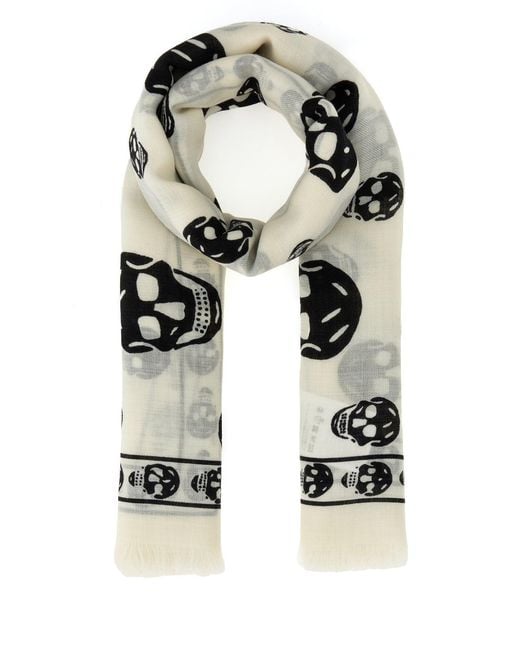 McQueen White Printed Chiffon Foulard