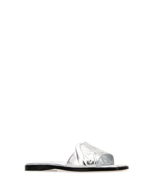 McQueen White Silver Leather Slippers