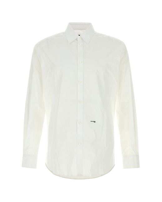 Camicia in popeline stretch bianco di DSquared² in White da Uomo
