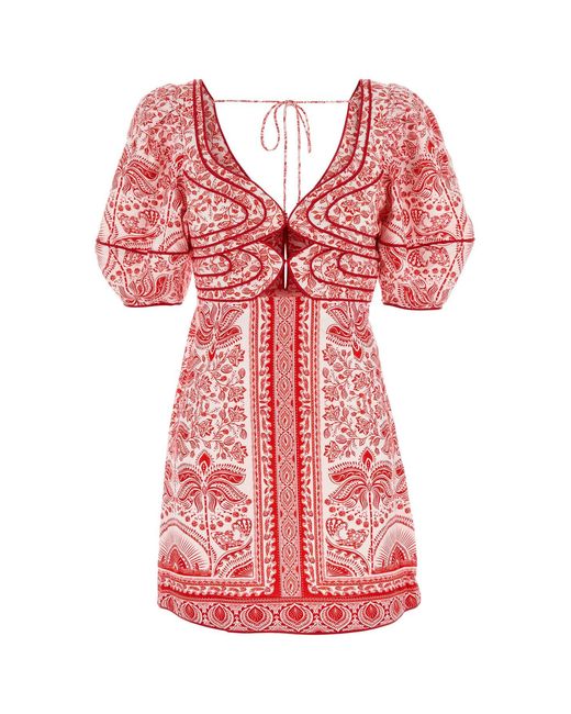 Farm Rio Embroidered Linen Blend Mini Dress
