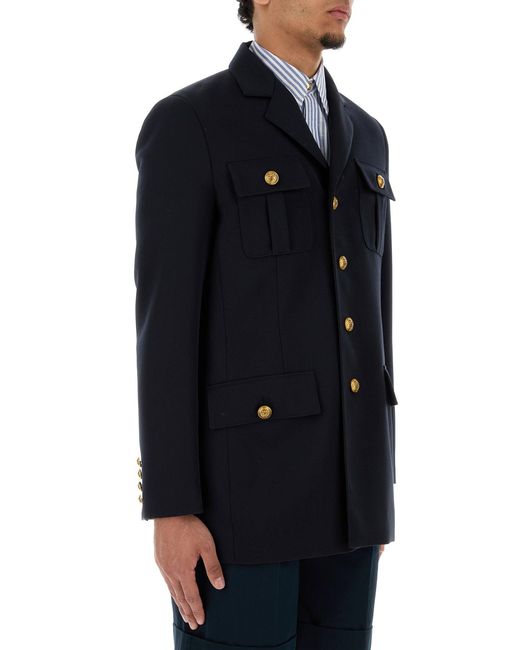 Valentino Garavani Black Navy Blue Wool Blazer for men