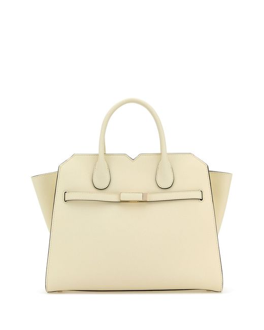 Valextra Natural Ivory Leather Medium Milano Shopping Bag
