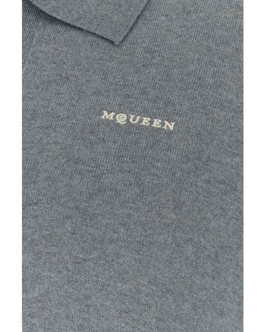 McQueen Gray Grey Wool Polo Shirt for men