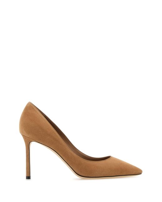 Jimmy Choo Brown Camel Suede Romy 85 Pumps
