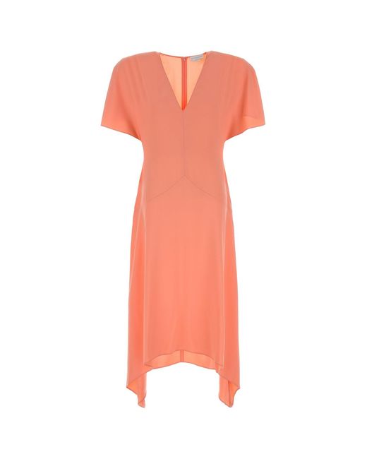 Stella McCartney Pink Envers Satin Matt Side V Neck Dress