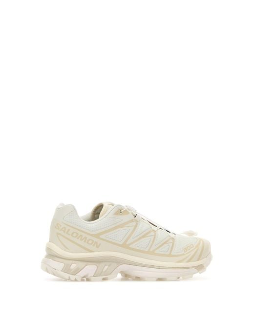 Salomon White Cream Fabric And Rubber Xt-6 Sneakers
