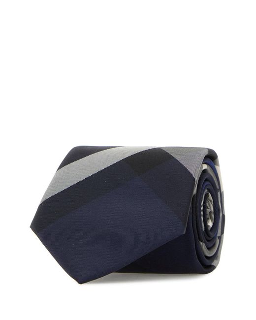 Burberry Blue Embroidered Silk Tie for men