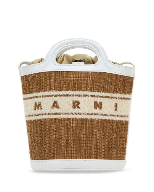 Borsa a secchiello Tropicalia bicolor in rafia e pelle di Marni in Multicolor