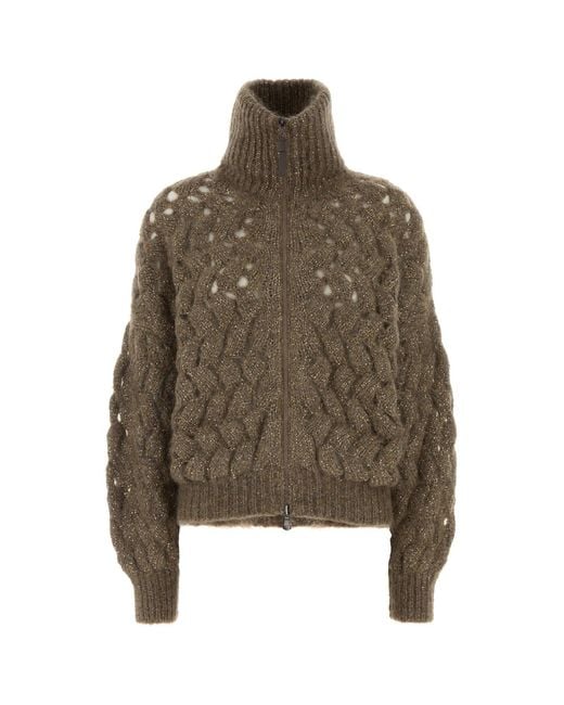 Brunello Cucinelli Brown Mud Mohair Blend Cardigan