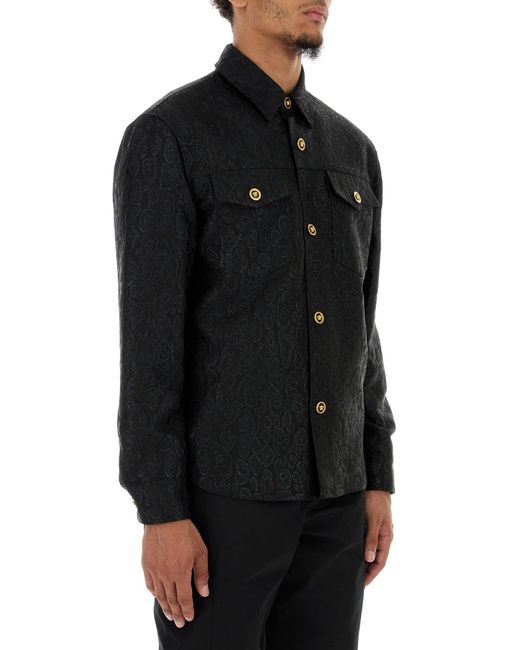 Camicia in jacquard nero di Versace in Black da Uomo