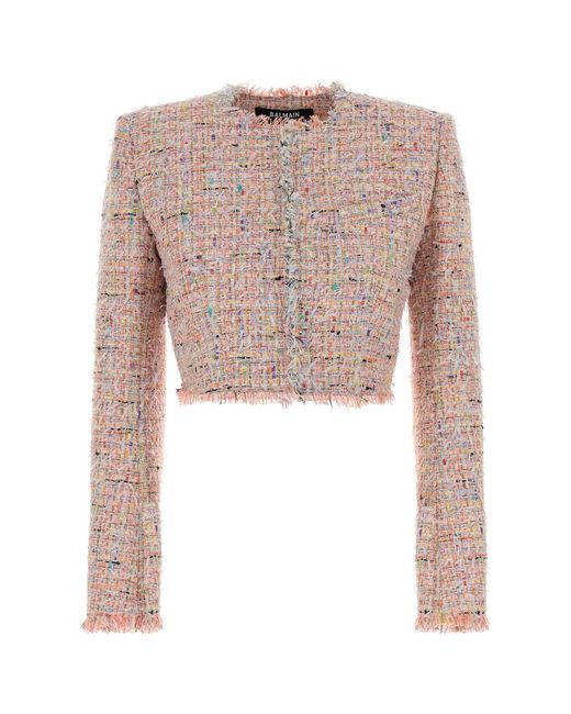 Balmain Pink Multicolor Tweed Blazer