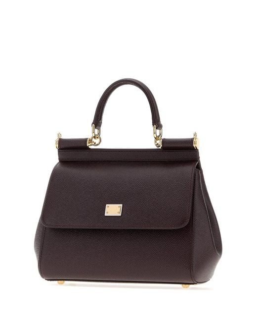 Dolce & Gabbana Black Dolce & Gabbana Aubergine Leather Medium Sicily Handbag