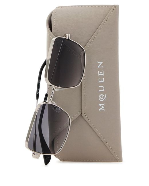 McQueen White Silver Metal Sunglasses