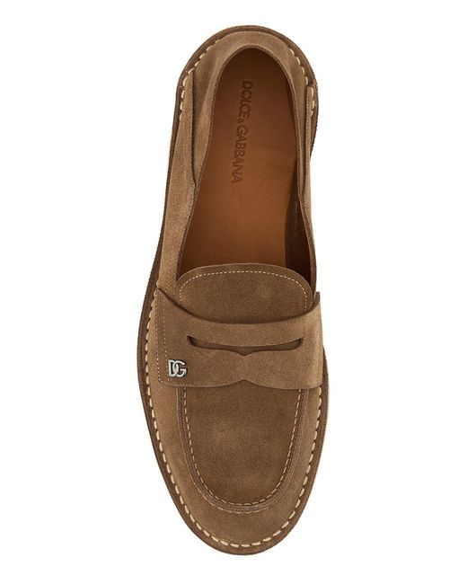 Dolce & Gabbana Brown Suede Loafers for men