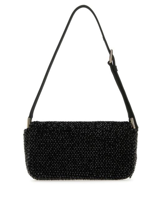 Borsa a spalla Avenue mini in raso nero di Jimmy Choo in Black