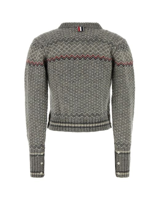 Thom Browne Gray Embroidered Wool Blend Cardigan