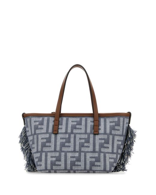 Borsa a mano Roll mini in denim ricamato di Fendi in Gray