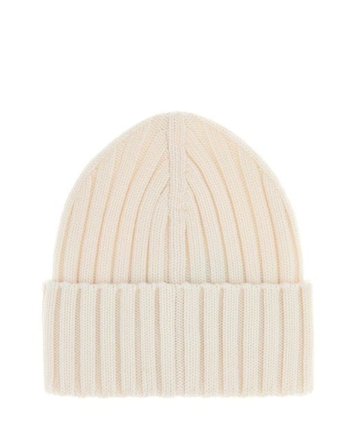 Moncler Natural Ivory Wool Beanie Hat