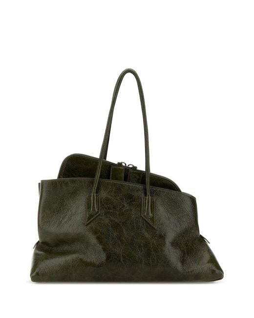 The Attico Green Leather Medium La Passeggiata Shoulder Bag