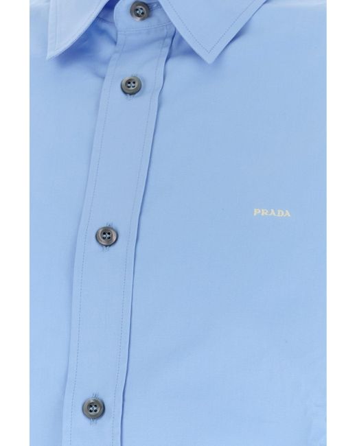 Camicia in popeline ceruleo di Prada in Blue da Uomo