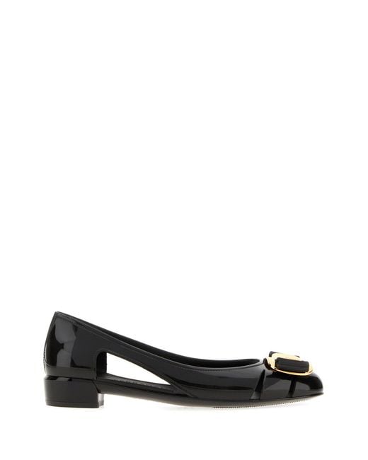 Ferragamo Black Rubber Nara Ballerinas