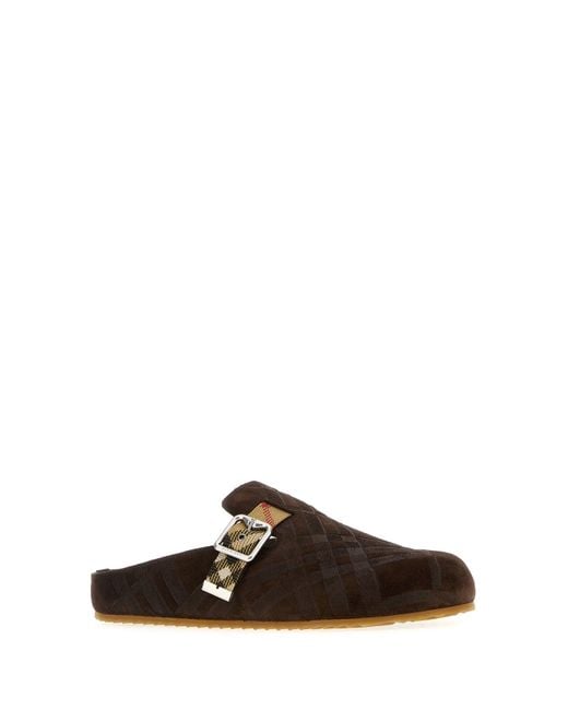 Slippers in pelle scamosciata marrone di Burberry in Brown da Uomo