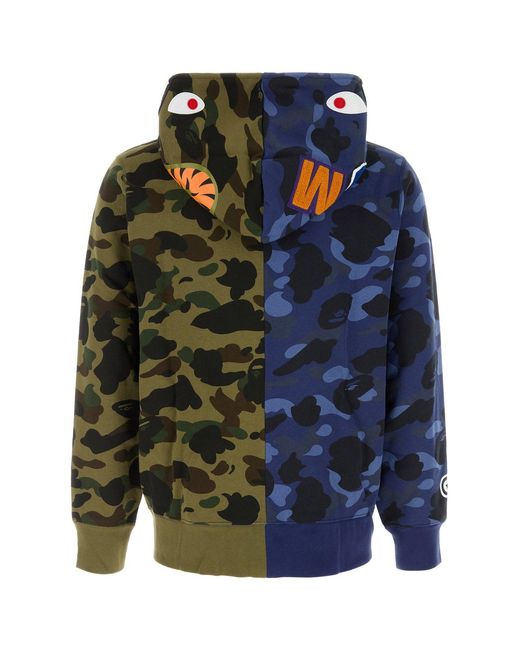 A Bathing Ape Blue Printed Cotton Split Camo Shark Sweatshirt