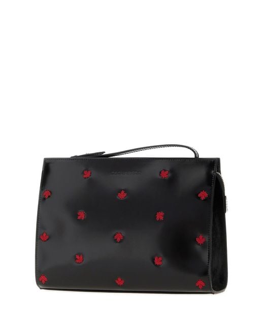 DSquared² Black Leather Maple Leaf Clutch for men