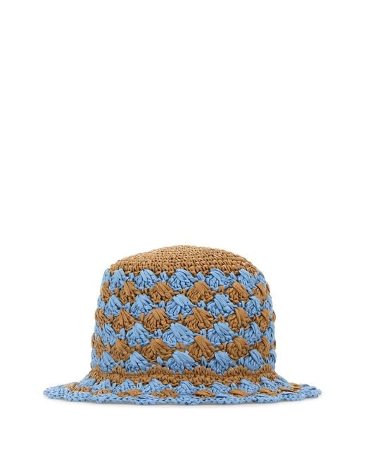 Cappello da pescatore in rafia bicolor di Prada in Blue