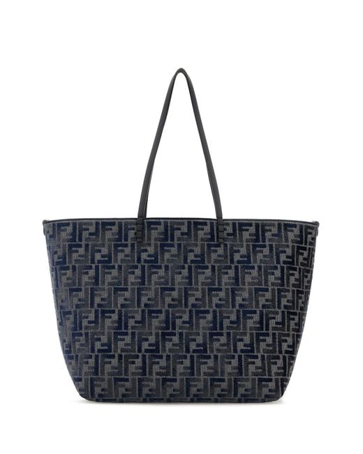 Borsa shopping Roll grande in ciniglia ricamata di Fendi in Blue