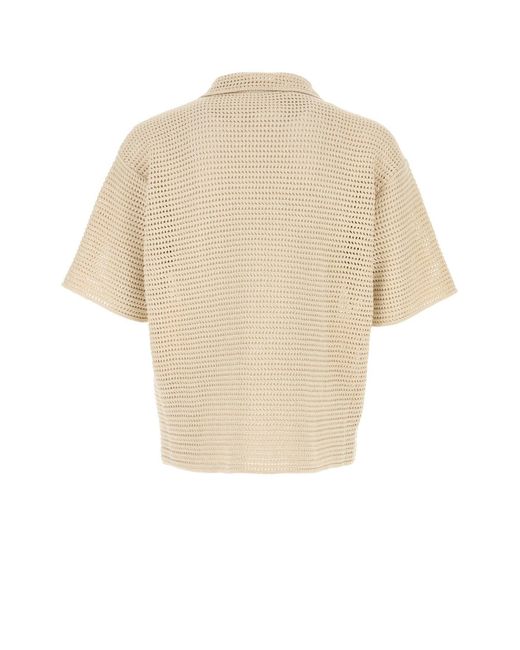 Auralee White Sand Crochet Tussah Polo Shirt for men
