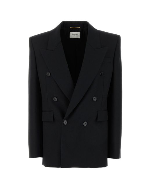 Giacca in lana nera di Saint Laurent in Black