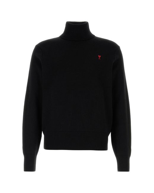 AMI Black Ami Wool Sweater for men